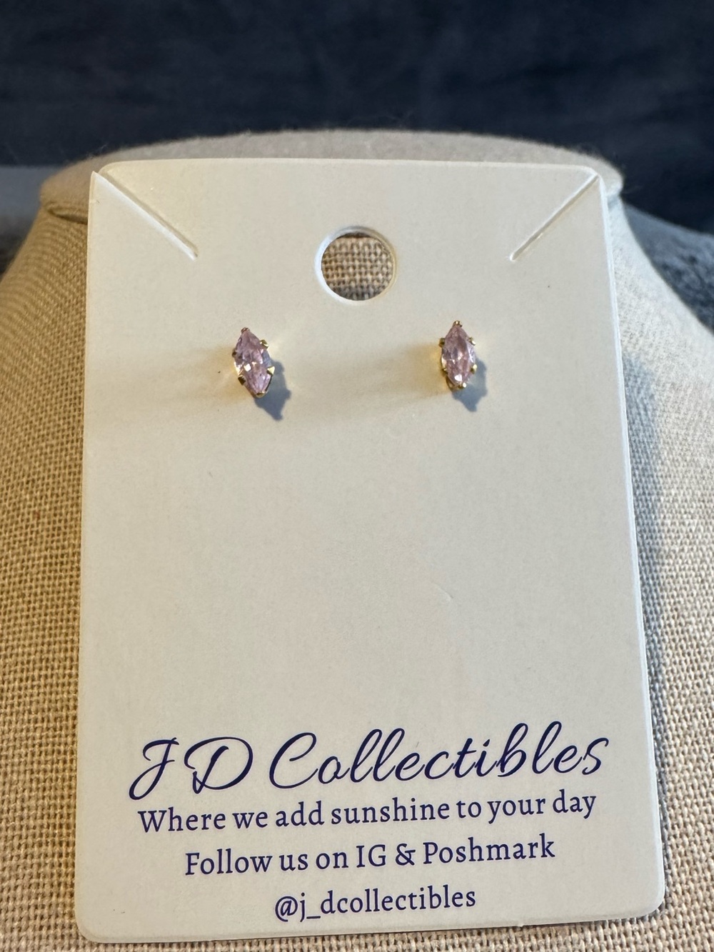 Swarovski Crystal Elements Pink Marquee Earrings Solitaire Stud Gold Setting